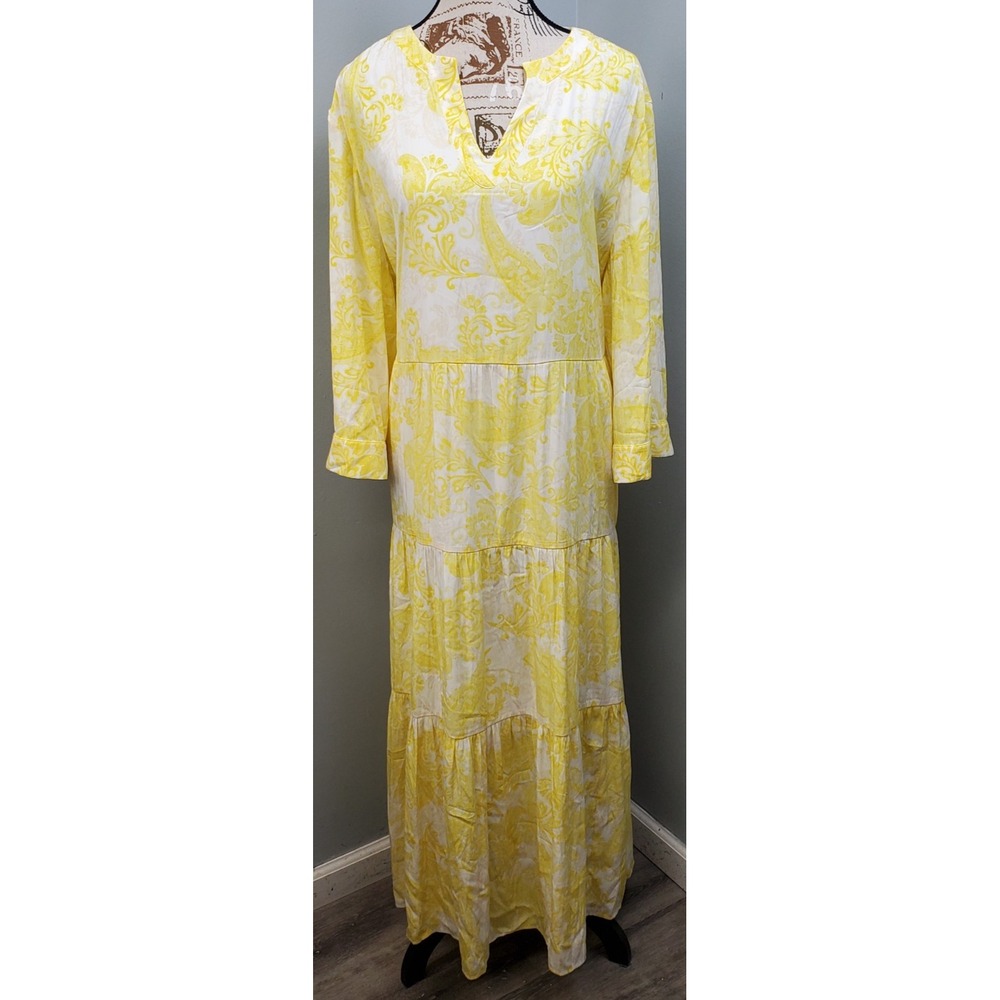 Chico's Tiered Maxi Dress Womens 20/22 Multi Paisley Long Sleeve Side Pockets